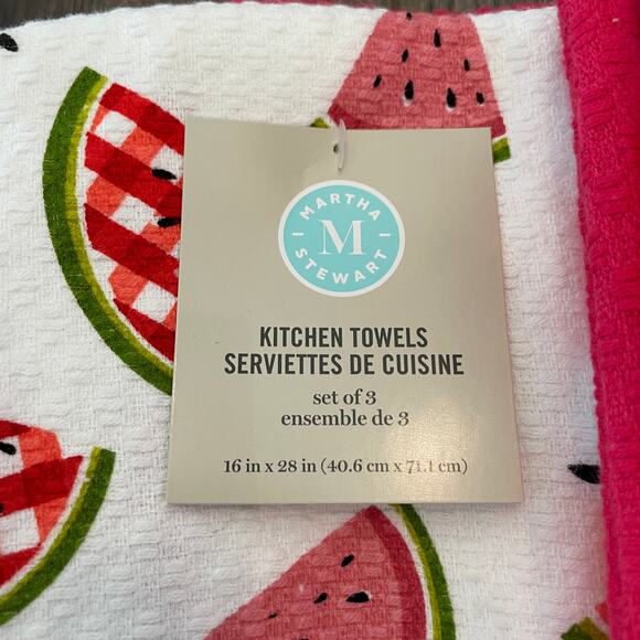 MARTHA STEWART Red Watermelon 100% Cotton Kitchen Towels Set of (3) 16x28 NEW - Picture 2 of 4